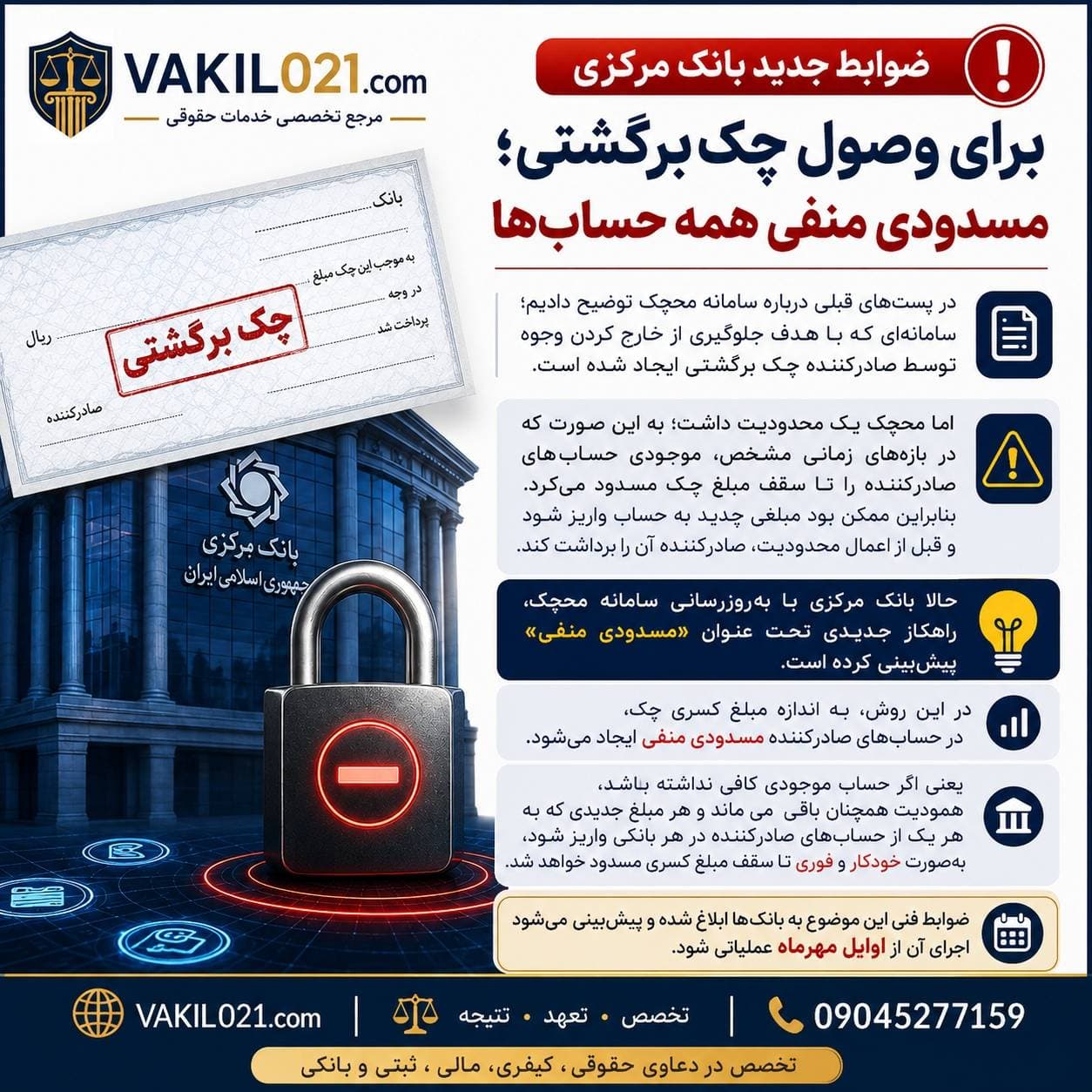 مسدودی منفی سامانه محچک و فریز خودکار وجوه حساب صادرکننده چک برگشتی